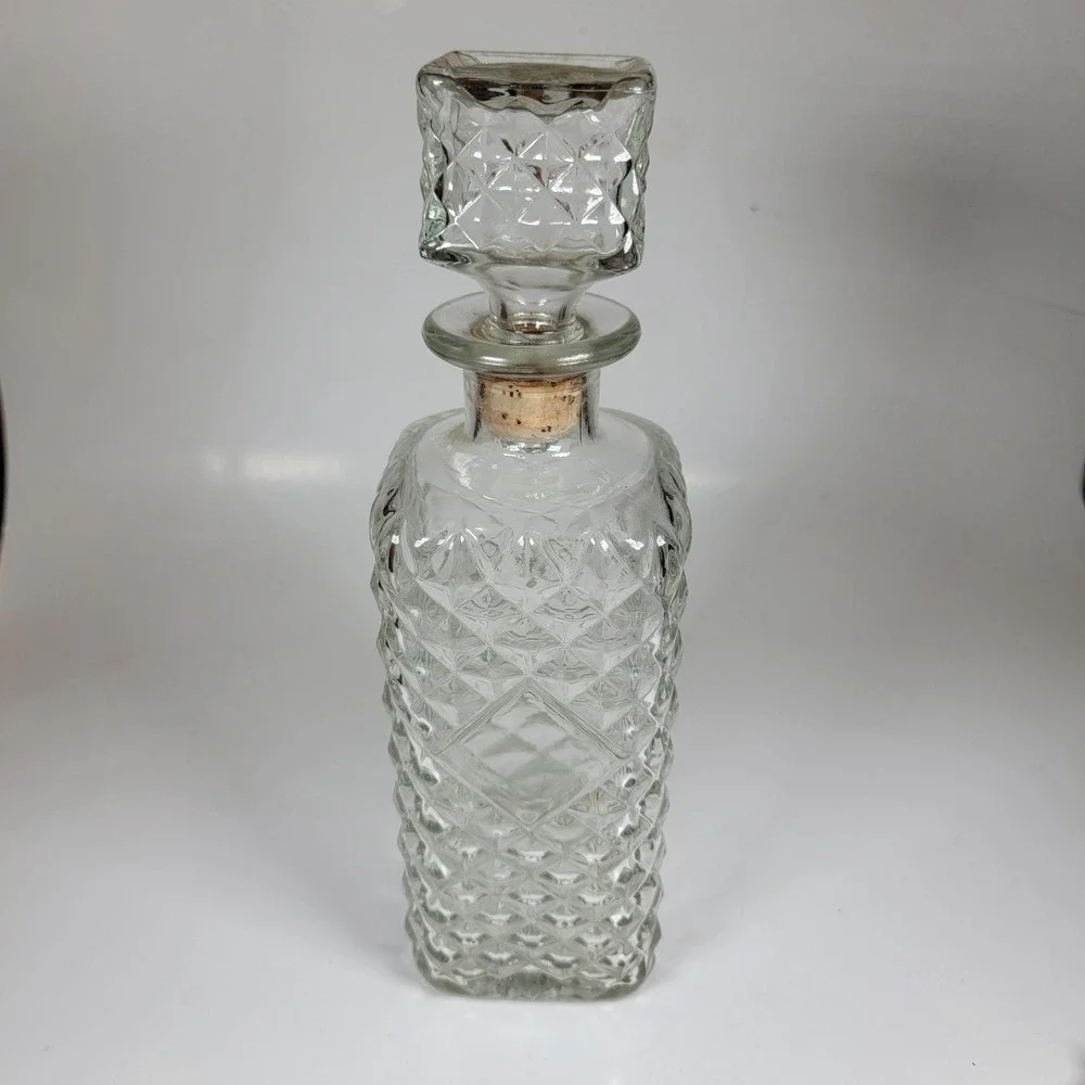 Vintage Cut  diamond Glass Decanter with Cork Stopper-Very Elegant/Rare